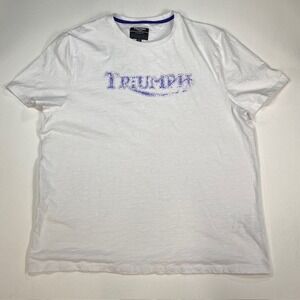Triumph Motorcycles White Slub Graphic T-Shirt Distressed Purple Logo Mens XXL